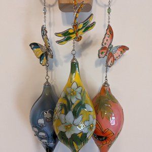 Set of 6 Porcelain "Treasured Wings" Floral Ornament Collection